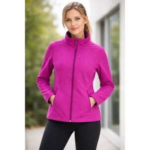 Double Diamond Womens Softshell Jacket Magenta Rose Floral Fleece Lined Medium